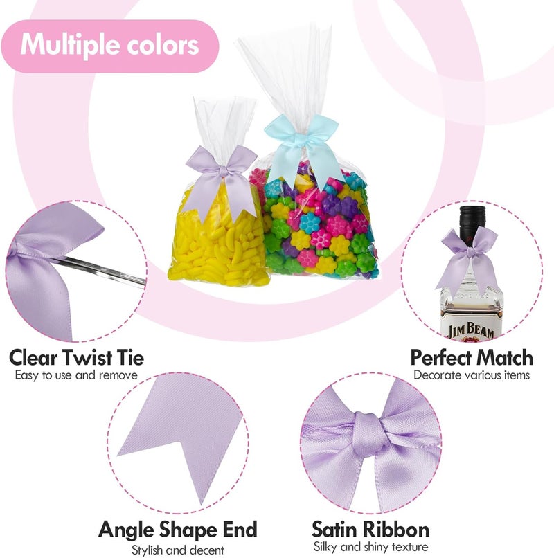 comosso Twist Tie Bows, Satin Ribbon Bows - 3 Inches, 50-Pack for Treat Bags Gift Wrapping Basket Crafts Wedding Baby Shower Brithday Christmas Party Decorations (Blue) - Image 3